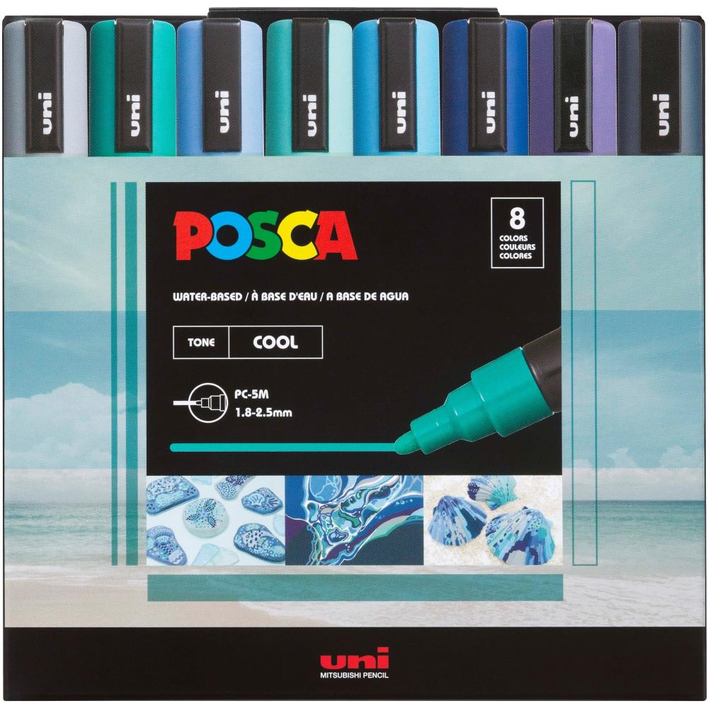 Marcador de pintura POSCA de 8 colores PC-5M, juego de tonos fríos