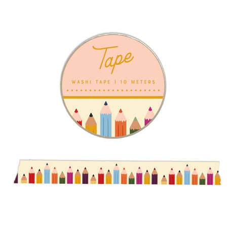 Add a touch of creativity to every project with our Pencil Pattern Washi Tape. Use this durable yet easily removable tape to decorate planners, notebooks, envelopes, or craft projects with a playful &amp; colorful design.

Additional Details:
- 15 mm width
- 10 m length