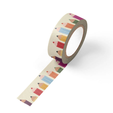 Add a touch of creativity to every project with our Pencil Pattern Washi Tape. Use this durable yet easily removable tape to decorate planners, notebooks, envelopes, or craft projects with a playful &amp; colorful design.

Additional Details:
- 15 mm width
- 10 m length
