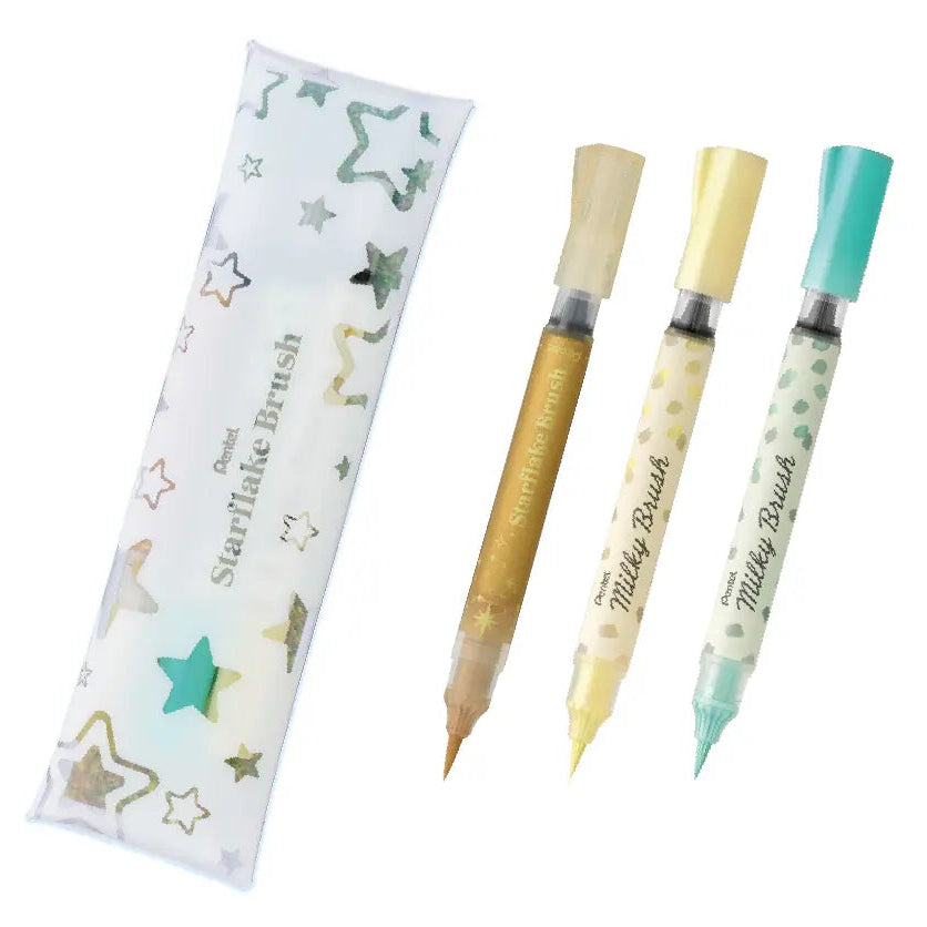 This is a limited edition starter set that combines the original multi-case with one color of Starflake Blush and two colors of "Milky Blush". It also comes with a leaflet with tips and examples for color matching.

Starflake Blush Glitter-only brush pen

The base ink is colorless and transparent, so you can draw on top of text and illustrations. In addition, by layering the glitter, it is easy to adjust the amount of glitter, allowing you to freely create your desired level of brilliance.
