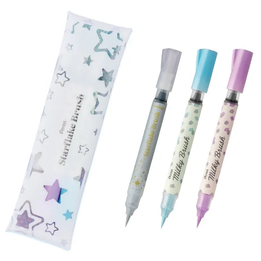 This is a limited edition starter set that combines the original multi-case with one color of Starflake Blush and two colors of "Milky Blush". It also comes with a leaflet with tips and examples for color matching.

Starflake Blush Glitter-only brush pen

The base ink is colorless and transparent, so you can draw on top of text and illustrations. In addition, by layering the glitter, it is easy to adjust the amount of glitter, allowing you to freely create your desired level of brilliance.