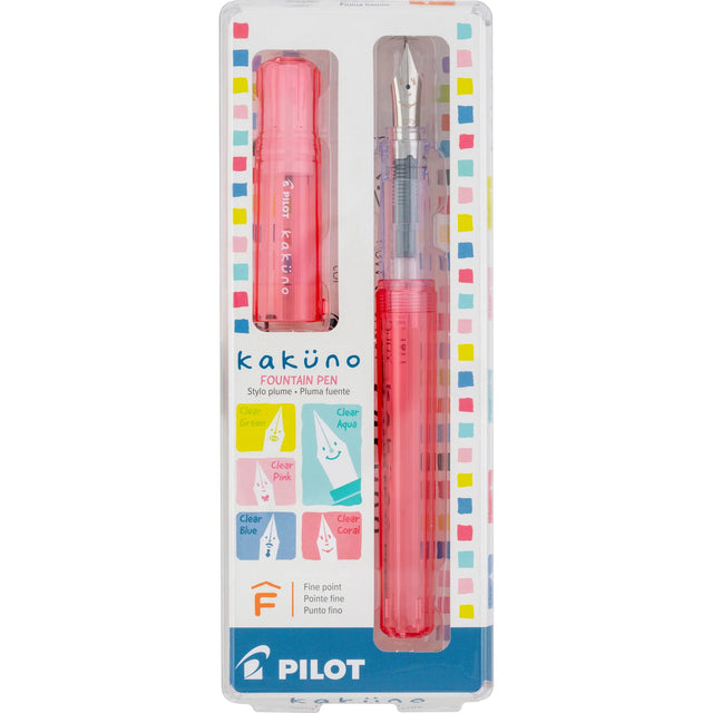 Kakuno is a delightful, new fountain pen that is ideal for both first time fountain pen users and experienced writers. Everyone can enjoy writing with a Kakuno fountain pen. "Kakuno" means "to write" in Japanese, and that's just what this pen helps users to do by featuring an appealing smiley face on the nib, when oriented upward, ensures perfect nib orientation. The NEW Kakuno Clear body features the Extra Fine, Fine and Medium Nib (with a tongue sticking out). Indentations in the cap make it easy to grasp