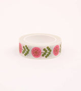 Cinta adhesiva washi con diseño floral rosa - Blanca