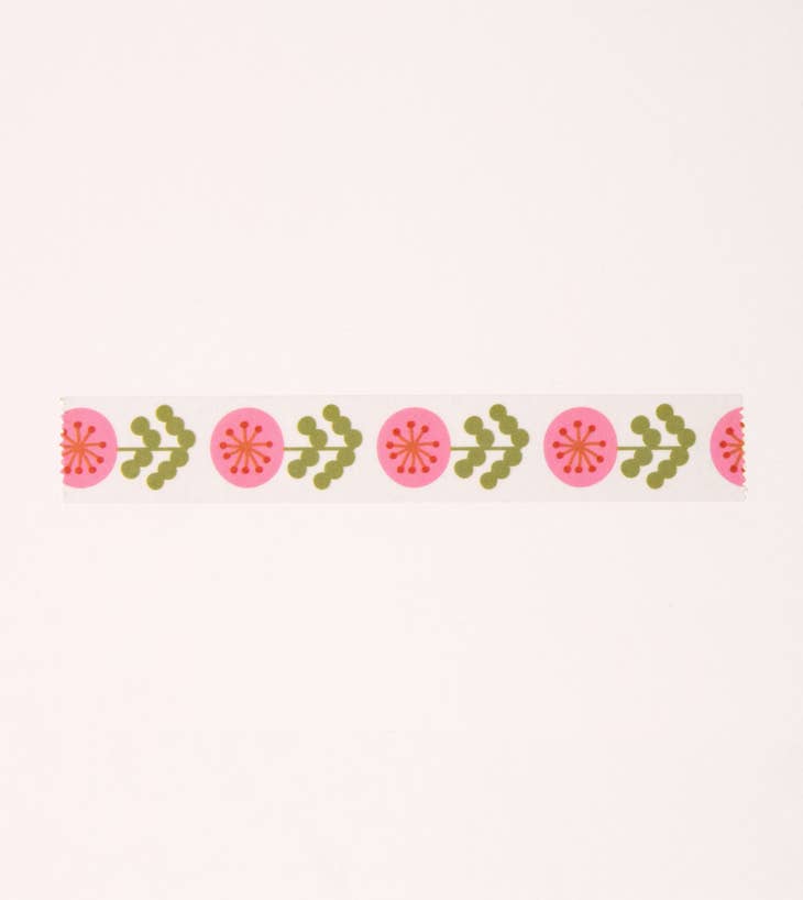 Cinta adhesiva washi con diseño floral rosa - Blanca