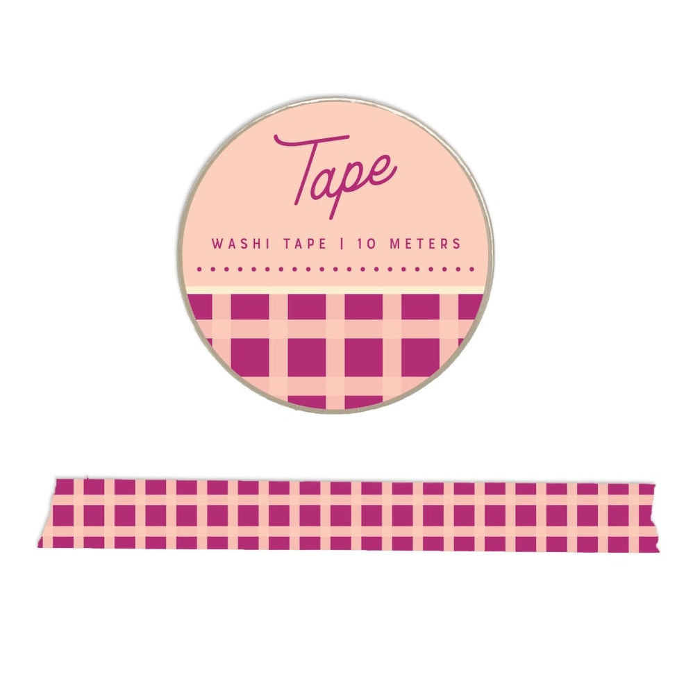 Add a bright pop of pattern with this hot pink washi tape featuring light pink gingham stripes. Perfect for Valentine’s crafts, scrapbooking, or making every project a little sweeter.

Additional Details:
- 15 mm width
- 10 m length