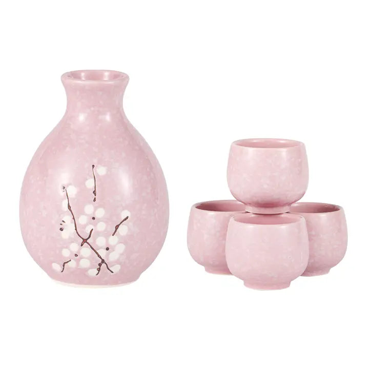 Pink Ume Plum Blossom Porcelain Glazed Sake Bottle and Cups Gift Set

This giftable set brings a soft, serene touch to any table—perfect for tea lovers, sake enthusiasts, or anyone who appreciates refined Japanese‑style drinkware.

Bottle Size: 4.25"H with a 9oz capacity
Cups: 1.5"H with a 1.5oz capacity

Material: Porcelain
Origin: China
