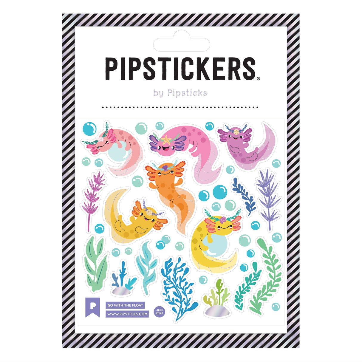 Pipsticks Sticker Sheet - Go with the Float Axolotl