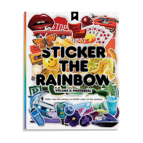 Your sticker stash is about to get very color-coordinated 🌈 Sticker the Rainbow Book Vol. 2: In Real Life is packed with 1500+ photorealistic stickers in every shade imaginable, from juicy lemons and shiny silver treasures to butterflies, vintage objects, florals, gems, and colorful everyday finds. With 30 pages of ultra-realistic stickers (plus 4 pages of alphabet + number stickers!), this book is basically a rainbow treasure hunt for your journal, planner, snail mail, laptop, or craft cart.