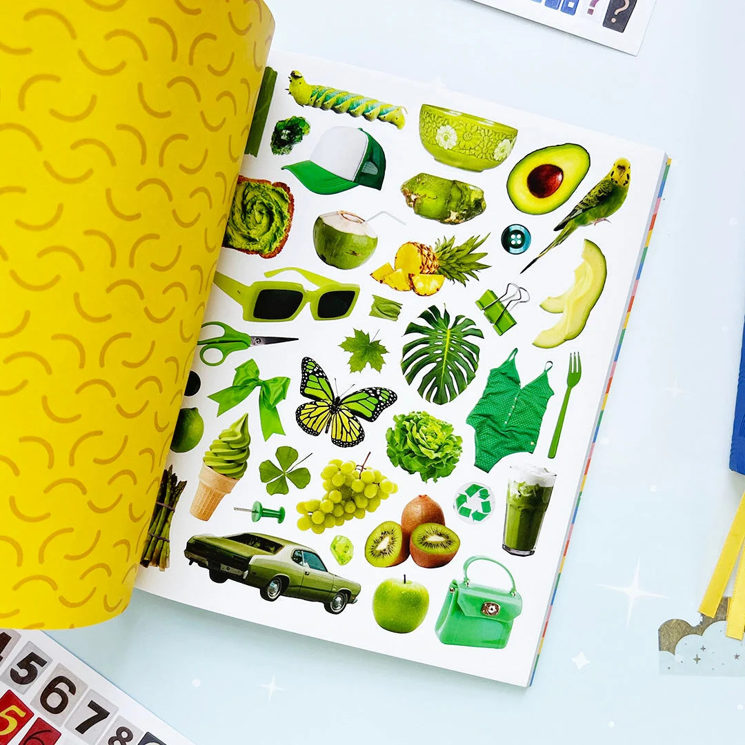 Your sticker stash is about to get very color-coordinated 🌈 Sticker the Rainbow Book Vol. 2: In Real Life is packed with 1500+ photorealistic stickers in every shade imaginable, from juicy lemons and shiny silver treasures to butterflies, vintage objects, florals, gems, and colorful everyday finds. With 30 pages of ultra-realistic stickers (plus 4 pages of alphabet + number stickers!), this book is basically a rainbow treasure hunt for your journal, planner, snail mail, laptop, or craft cart.