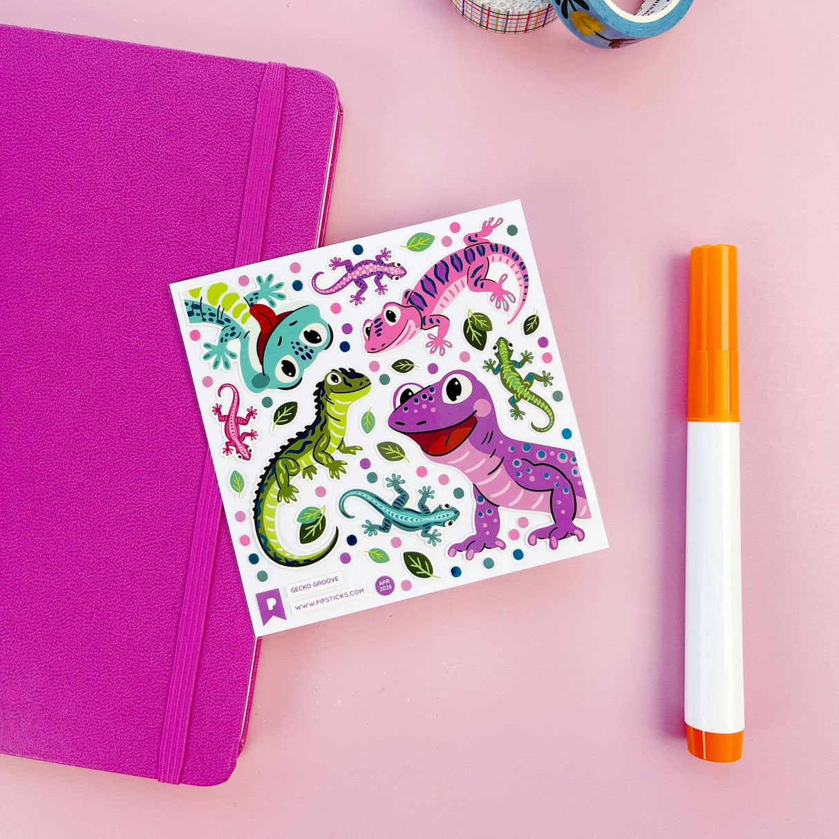 Cute, colorful, and a little bit quirky, this gecko-filled sticker sheet is packed with playful reptiles in bright patterns and fun poses. From spotted and striped designs to swirly tails and big expressive eyes, each little lizard is full of personality and charm. The mix of colors and shapes gives the whole sheet a lively, animated feel that really pops.