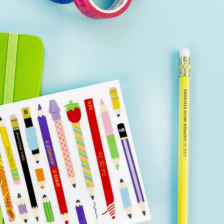 Bring a pop of color to your pages with this pencil-packed sticker sheet, filled with bright, playful designs that feel straight out of your dream pencil case. From classic yellow pencils to patterned, novelty styles and fun little details, each sticker is crisp, colorful, and ready to stand out. It’s a mix of school-day nostalgia and fresh, graphic charm that works anywhere you stick it.