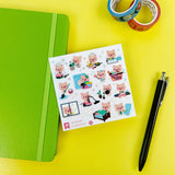 These busy little piggies are getting things done! The Piggy Little Helpers Pipstickers sheet features adorable pink pig characters tackling everyday tasks—watering plants, tidying up, crafting, cooking, and more. Each sticker is full of tiny details and soft pastel colors that make them perfect for planners, junk journals, snail mail, notebooks, and creative projects.