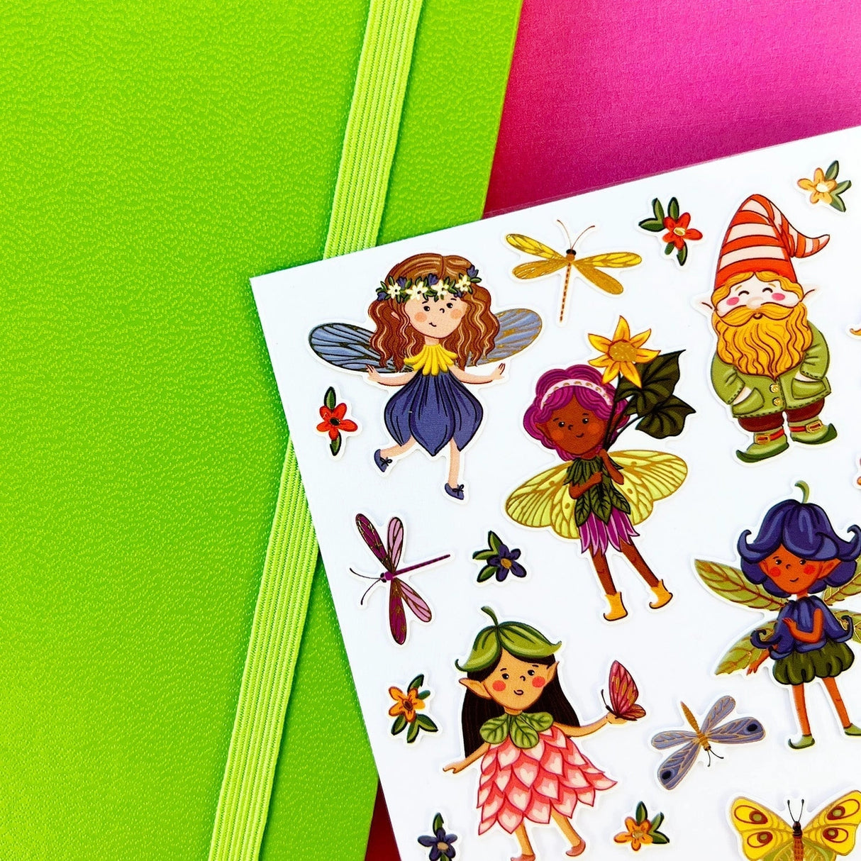 PipStickers are the PERFECT gift for the sticker lover in your life - even if it's you! These unique PVC designs with gold foil accents come on a clear backing and cannot be found anywhere else.

Includes one 4" x 4" sheet of Fairy Friends PipStickers and includes the Pipsticks manifesto.