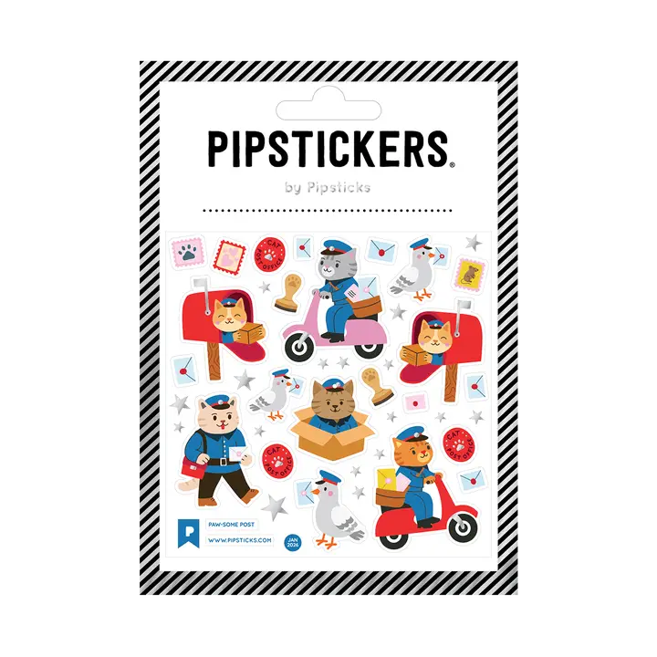 PipStickers are the PERFECT gift for the sticker lover in your life - even if it's you! These unique PVC designs with silver foil accents come on a clear backing and cannot be found anywhere else.

Includes one 4" x 4" sheet of Paw-some Post PipStickers and includes the Pipsticks manifesto.