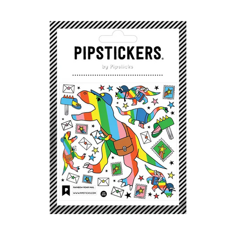 PipStickers are the PERFECT gift for the sticker lover in your life - even if it's you! These unique PVC designs with silver foil accents come on a clear backing and cannot be found anywhere else.

Includes one 4" x 4" sheet of Rainbow Roar Mail PipStickers and includes the Pipsticks manifesto.