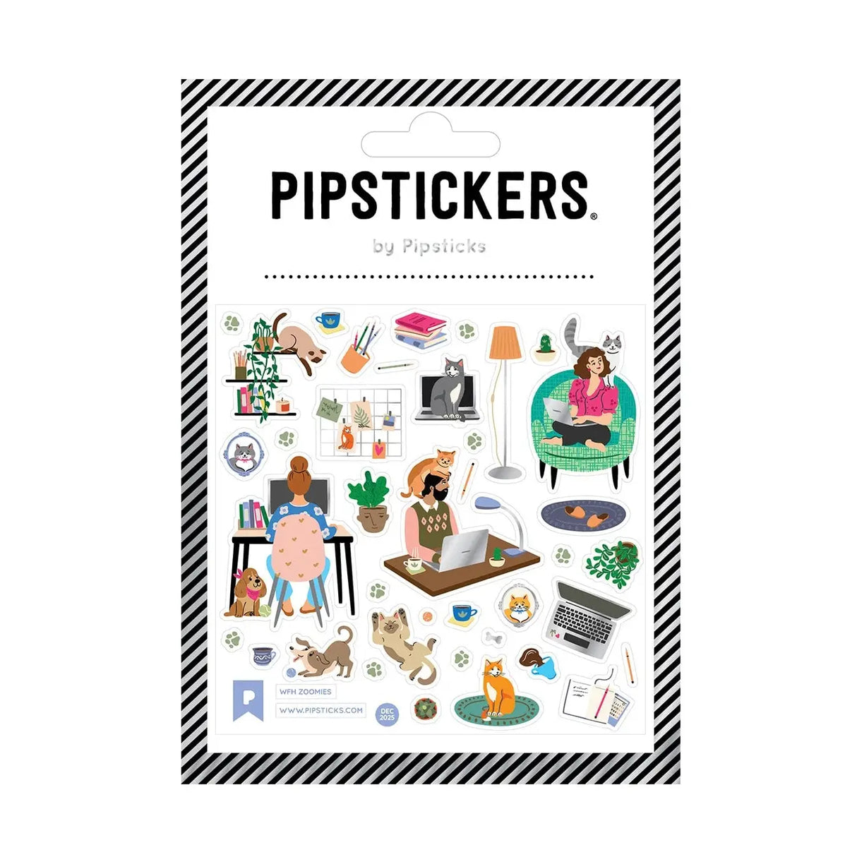 PipStickers are the PERFECT gift for the sticker lover in your life - even if it's you! These unique PVC designs with silver foil accents come on a clear backing and cannot be found anywhere else.

Includes one 4" x 4" sheet of WFH Zoomies PipStickers and includes the Pipsticks manifesto.