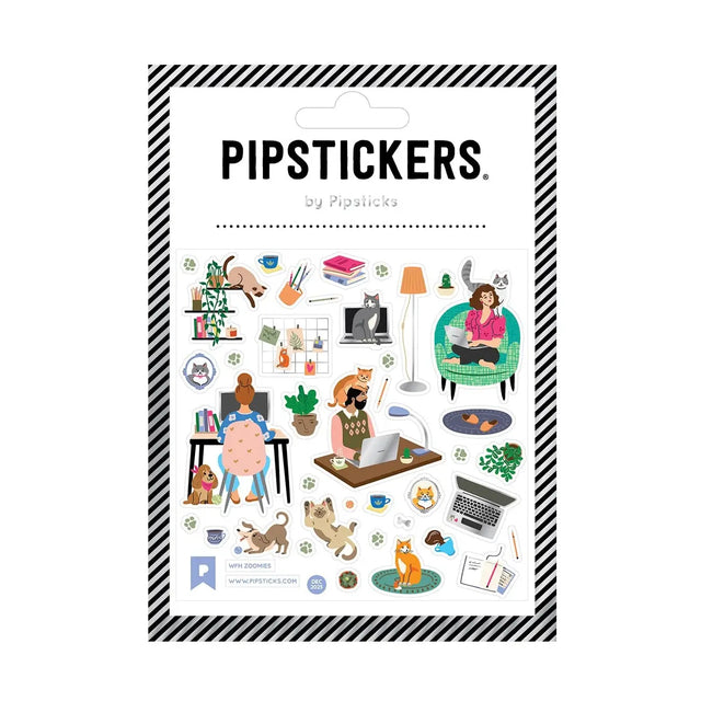 PipStickers are the PERFECT gift for the sticker lover in your life - even if it's you! These unique PVC designs with silver foil accents come on a clear backing and cannot be found anywhere else.

Includes one 4" x 4" sheet of WFH Zoomies PipStickers and includes the Pipsticks manifesto.