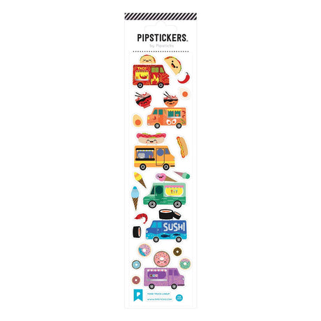 PipStickers are the PERFECT gift for the sticker lover in your life - even if it's you! These unique PVC designs with silver foil accents come on a clear backing and cannot be found anywhere else.

Includes one 2'' x 8'' sheet of Food Truck Lineup PipStickers and includes the Pipsticks manifesto.