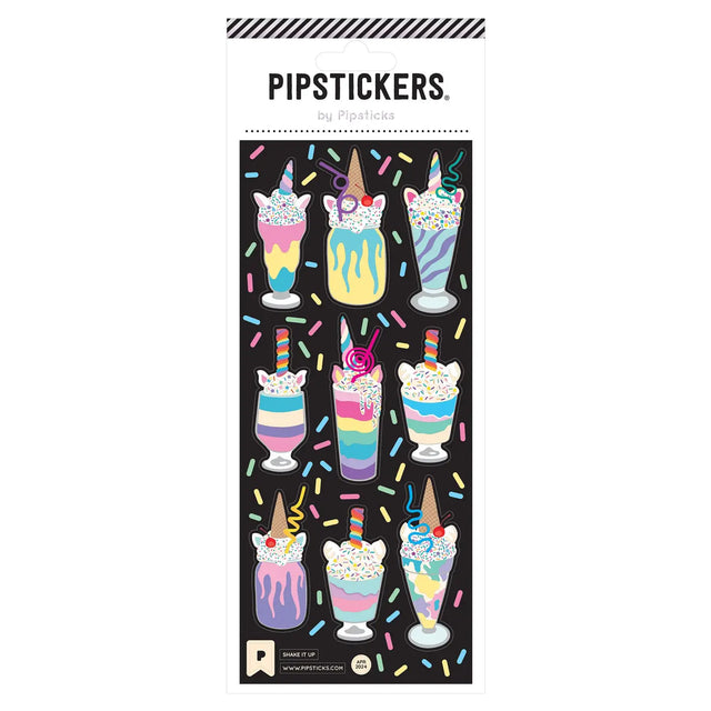 PipStickers are the PERFECT gift for the sticker lover in your life - even if it's you! These unique PVC designs with silver foil accents come on a clear backing and cannot be found anywhere else.

Includes one 3'' x 7'' sheet of Shake It Up PipStickers and includes the Pipsticks manifesto.