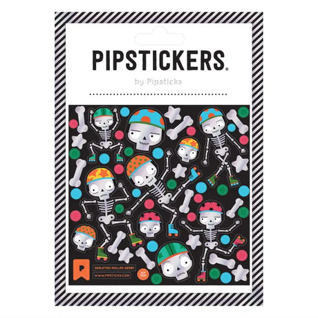 PipStickers are the PERFECT gift for the sticker lover in your life - even if it's you! These unique PVC designs with holographic gold foil accents come on a clear backing and cannot be found anywhere else.

Includes one 4" x 4" sheet of Skeleton Roller Derby PipStickers and includes the Pipsticks manifesto.
