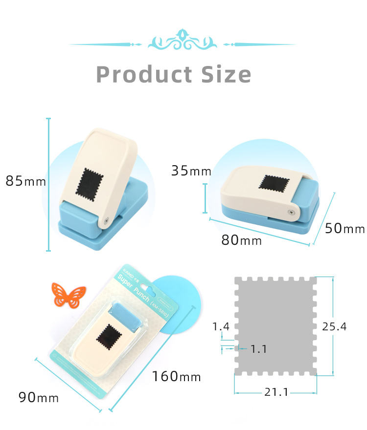 This craft rectangular hole punch is made of high-quality plastic and stainless steel. Its smooth lever-assisted mechanism allows for quick cutting of cardstock, enabling clean and efficient one-handed operation.&nbsp;

This rectangular stamp pattern hole punch is suitable for making gift labels, greeting cards, message cards, art and design projects, bookmarks, and other DIY projects. Designed for beginners and experienced crafters alike, it's suitable for card making, scrapbook pages, birthday cards, Chri