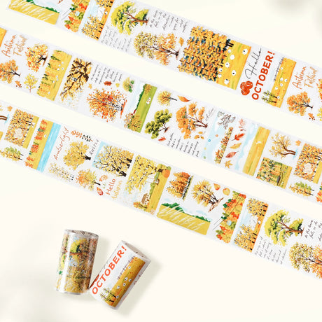 Embrace the golden glow of Fall with our&nbsp;Pre-cut Hello Autumn Wide Washi/PET Tape. Featuring watercolor autumn sceneries, delicate leaves, and poetic seasonal quotes, this design captures the fleeting beauty of the season in every strip. Pre-cut for effortless use—simply peel, place, and let autumn bloom across your pages.