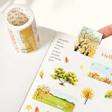 Embrace the golden glow of Fall with our&nbsp;Pre-cut Hello Autumn Wide Washi/PET Tape. Featuring watercolor autumn sceneries, delicate leaves, and poetic seasonal quotes, this design captures the fleeting beauty of the season in every strip. Pre-cut for effortless use—simply peel, place, and let autumn bloom across your pages.