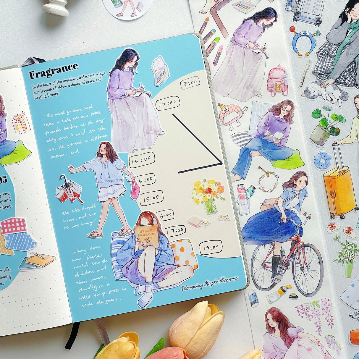 Weekend energy, beautifully illustrated.
The Pre-cut Hello Weekend Wide Washi/PET Tape features a gentle, lifestyle-inspired character embracing all the calm, restorative activities we love — from peaceful reading breaks to scenic bike rides, mindful journaling sessions, slow travel moments, and music-filled afternoons.