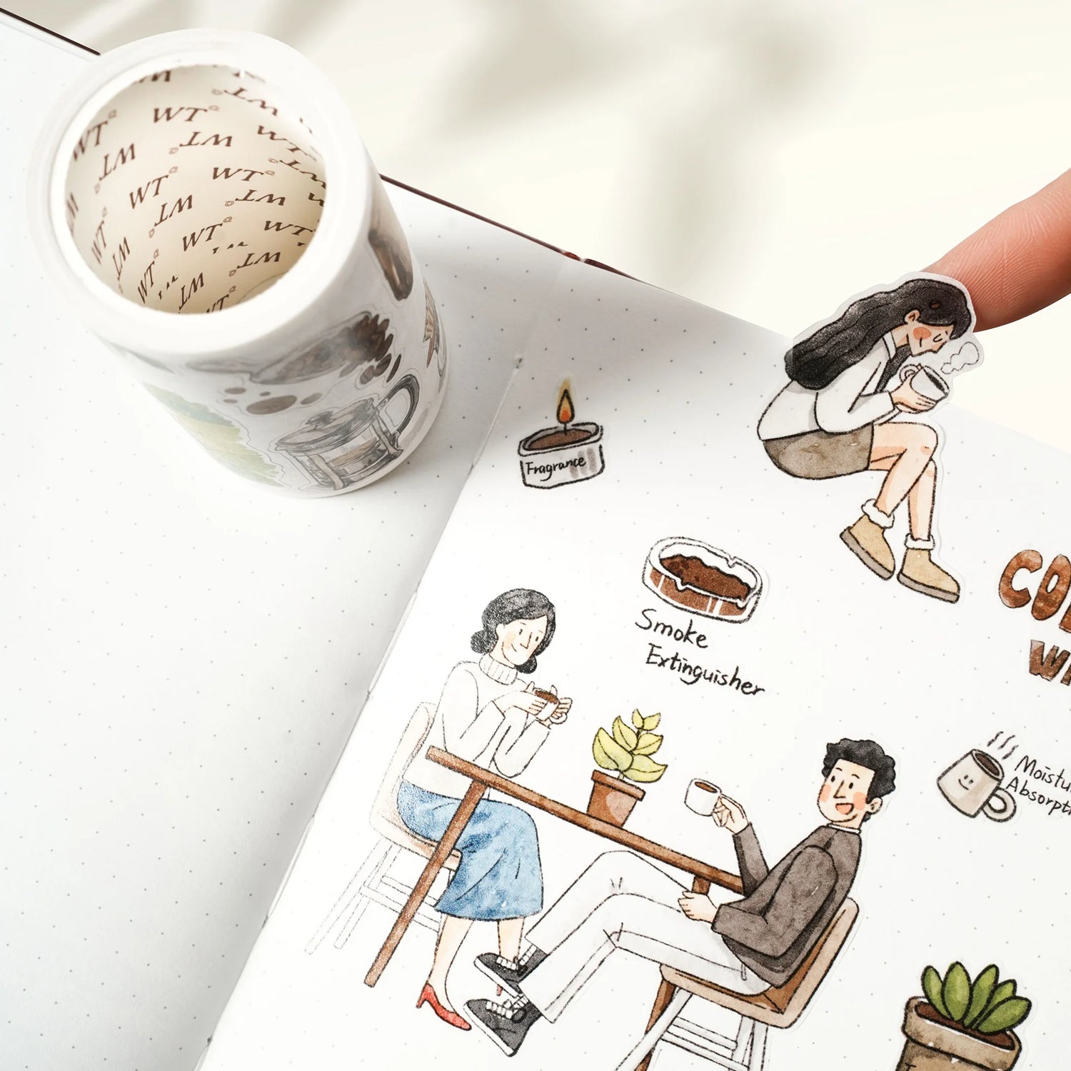 Meet our Life of Coffee PET Tape, a caffeine lover’s dream wrapped in a roll! This tape takes you on a delightful journey of the humble coffee bean, capturing its transformation from plant, to bustling coffee shop, and finally enjoyed by devoted coffee enthusiasts. Each section is illustrated with charming details and vibrant scenes that brew up a sense of warmth and nostalgia.&nbsp;

Artist: Antonia_Roxy

Brand: WT (&nbsp;The Washi Tape Shop)
Pre-cut PET Tape
Size: 70mm×5m
Design Loop: 100cm
Material: PET 