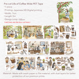 Meet our Life of Coffee PET Tape, a caffeine lover’s dream wrapped in a roll! This tape takes you on a delightful journey of the humble coffee bean, capturing its transformation from plant, to bustling coffee shop, and finally enjoyed by devoted coffee enthusiasts. Each section is illustrated with charming details and vibrant scenes that brew up a sense of warmth and nostalgia.&nbsp;

Artist: Antonia_Roxy

Brand: WT (&nbsp;The Washi Tape Shop)
Pre-cut PET Tape
Size: 70mm×5m
Design Loop: 100cm
Material: PET 