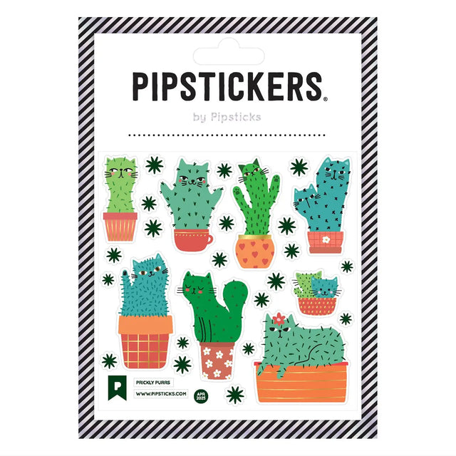 PipStickers are the PERFECT gift for the sticker lover in your life - even if it's you! These unique PVC designs with holograghic gold foil accents come on a clear backing and cannot be found anywhere else.Includes one 4'' x 4'' sheet of Prickly Purrs PipStickers and includes the Pipsticks manifesto.