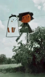 These little cuties want to come along with you and be your new friends and lurk in your closet at night. This sticker is quite large at 4" tall. Spice (the ghost) is clear! Put them on a water bottle or your car window so they look like they're traveling with you!

Vinyl and water resistant, looks great on water-bottles or notebooks or laptops