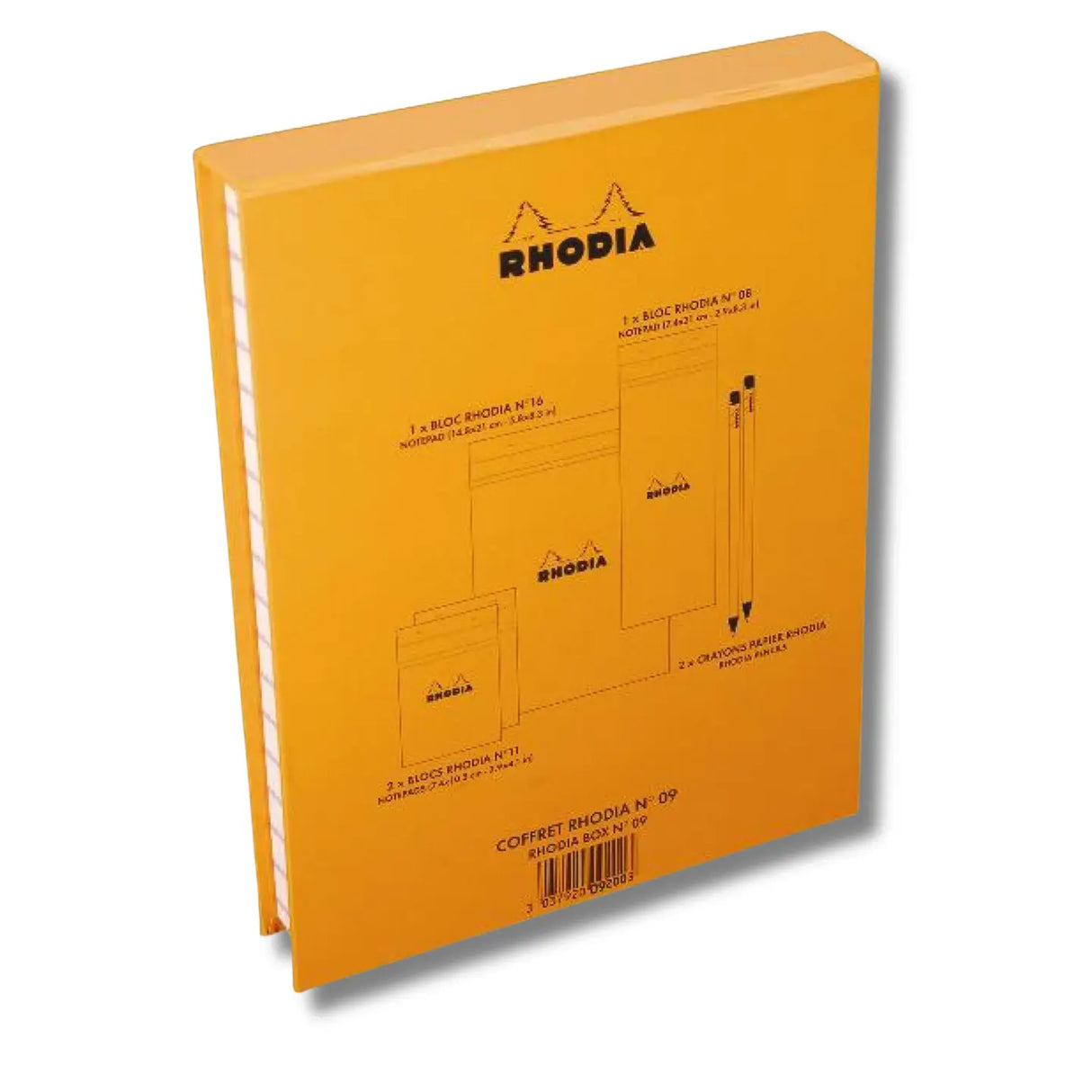 The Rhodia Treasure Box craftly mimics our iconic orange pad and includes the following:

Four Classic Orange pads with graph grid paper
1 BLOC N°8 Notepad (2.9 x 8.3")
2 BLOC N°11 Notepads (2.9 x 4.1")
1 BLOC N°16 Notepad (5.8 x 8.3")&nbsp;
Two orange Rhodia pencils

This is the perfect gift or set to keep for yourself!