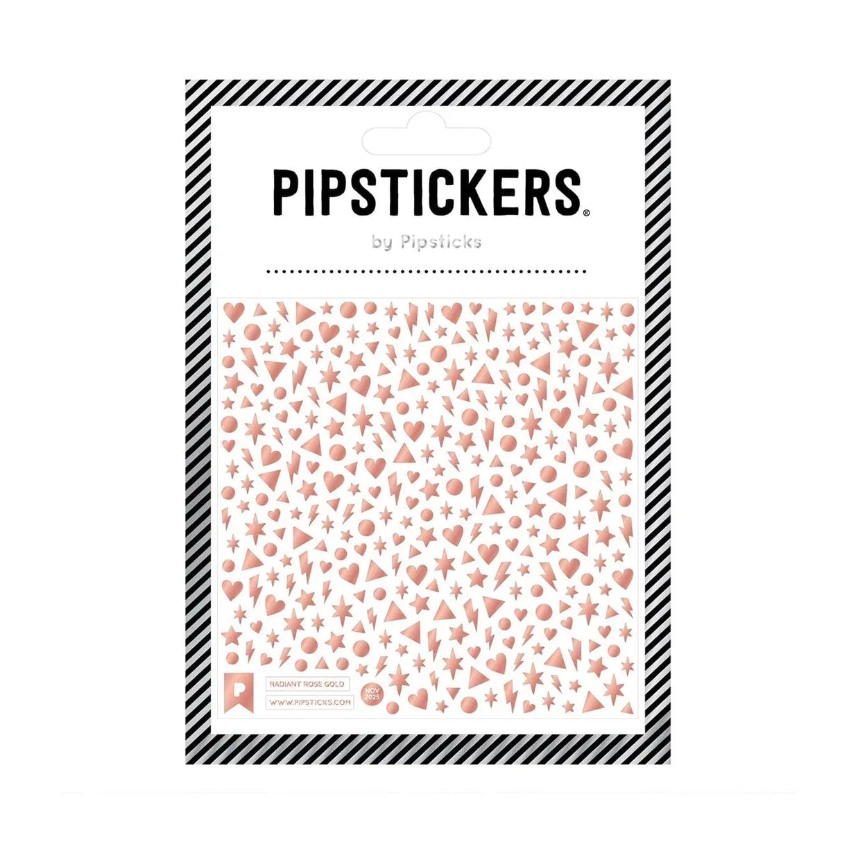 Mini stickers in the most DREAMY rose gold foil adorn this PipSticker sheet. With more than 350 tiny stickers you can add a little (or a lot!) of sparkle magic on everything you touch! Perfect for journaling, crafting, and adding some shimmery touches to all your mail and projects! 

Includes one 4" x 4" sheet of Radiant Rose Gold PipStickers with 390 individual stickers. 