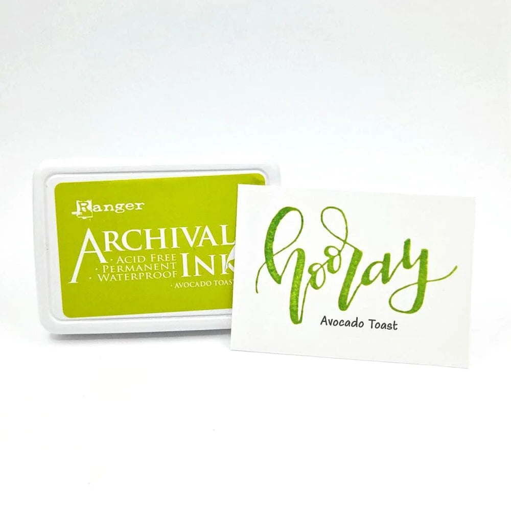 Ranger Archival Ink Pad - Avocado Toast

Archival Inks™ provide lasting stamping results that are permanent on many surfaces. Get a crisp image that doesn't bleed over water-based inks, markers, acrylic paint, watercolors, and more. Pads can be easily re-inked with the coordinating Archival Ink Re-Inker.