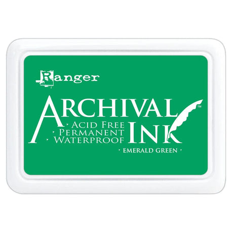 Ranger Archival Ink in Emerald Green delivers deeply saturated, jewel-toned color that brings your stamped images to vivid life. This permanent, acid-free ink pad produces crisp, clean impressions on paper, cardstock, matte and glossy paper, and even non-porous surfaces.