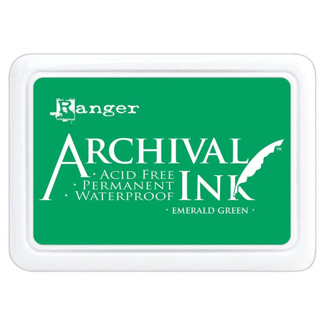 Ranger Archival Ink in Emerald Green delivers deeply saturated, jewel-toned color that brings your stamped images to vivid life. This permanent, acid-free ink pad produces crisp, clean impressions on paper, cardstock, matte and glossy paper, and even non-porous surfaces.