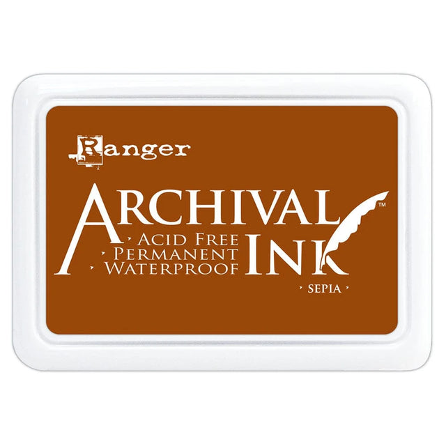 Ranger Archival Ink Pad - Sepia

Archival Inks™ provide lasting stamping results that are permanent on many surfaces. Get a crisp image that doesn't bleed over water-based inks, markers, acrylic paint, watercolors, and more. Pads can be easily re-inked with the coordinating Archival Ink Re-Inker.