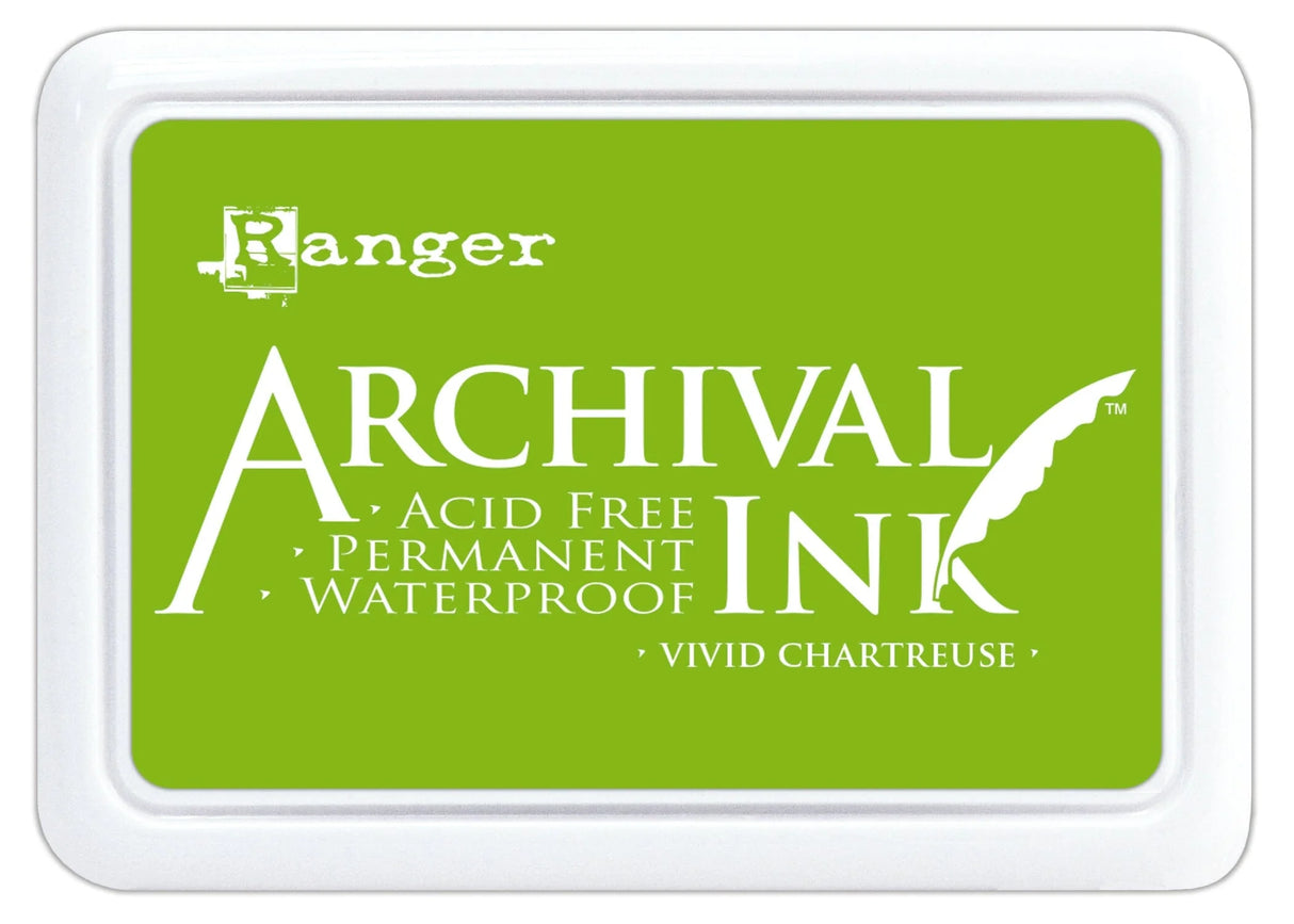 Ranger Archival Ink Pad - Vivid Chartreuse

Archival Inks™ provide lasting stamping results that are permanent on many surfaces. Get a crisp image that doesn't bleed over water-based inks, markers, acrylic paint, watercolors, and more. Pads can be easily re-inked with the coordinating Archival Ink Re-Inker.