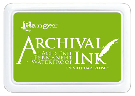 Ranger Archival Ink Pad - Vivid Chartreuse

Archival Inks™ provide lasting stamping results that are permanent on many surfaces. Get a crisp image that doesn't bleed over water-based inks, markers, acrylic paint, watercolors, and more. Pads can be easily re-inked with the coordinating Archival Ink Re-Inker.