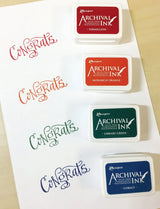 Ranger Mini Archival Ink Pads are the same unique, fade resistant dye ink formula as full size Archival Ink Pads, but in a convenient mini pad. Archival Inks provide long lasting stamping results that are permanent on many surfaces.