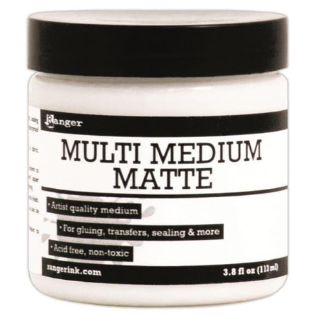 Ranger's Multi Medium is an artist quality, acrylic gel medium that can be used as a super strong adhesive, acrylic paint extender or sealer. Use it in many mixed media techniques including image transfers or resist. Multi Medium is non-yellowing and dries clear. Acid free and non-toxic. Available in a matte finish.&nbsp;

3.8 fl oz