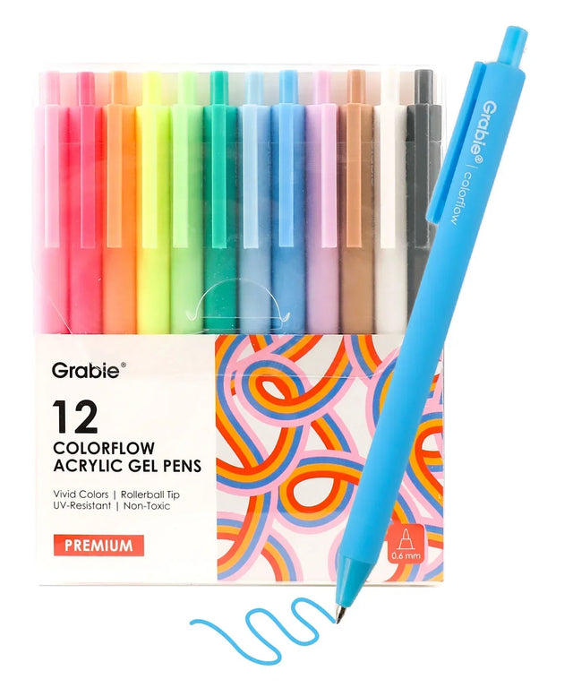Discover our Retractable Colorflow Acrylic Gel Pen Set with 12 vibrant colors and anti-dry acrylic ink for smooth writing on any paper. Perfect for journaling, doodling, and coloring, these pens provide precision for all your creative projects.