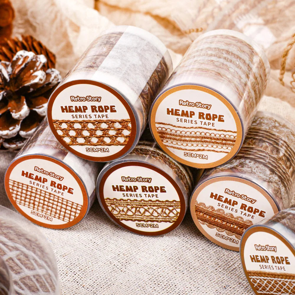 Add a cozy touch to your crafts with the Retro Story Hemp Rope Series Kiss Cut PET Tape. Each kiss‑cut piece is easy to peel and perfect for decorating journals, planners, pen‑pal letters, scrapbooks, and gifts. The soft vintage themed motifs give your pages a gentle, retro touch that feels both cute and calming.