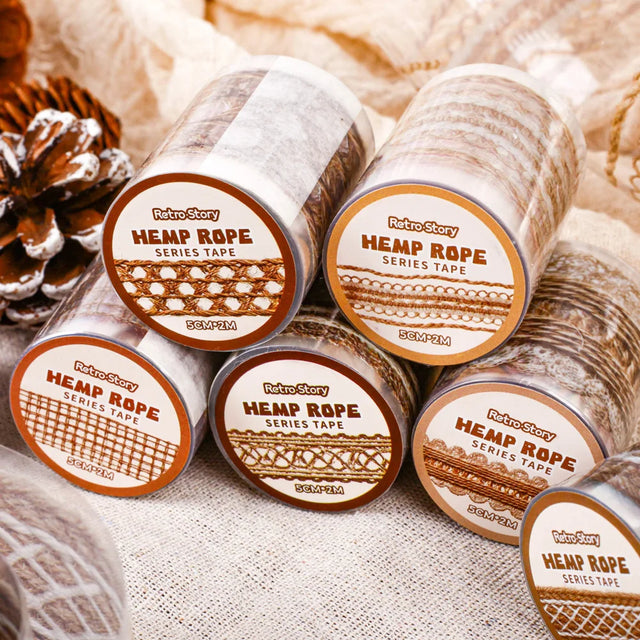 Add a cozy touch to your crafts with the Retro Story Hemp Rope Series Kiss Cut PET Tape. Each kiss‑cut piece is easy to peel and perfect for decorating journals, planners, pen‑pal letters, scrapbooks, and gifts. The soft vintage themed motifs give your pages a gentle, retro touch that feels both cute and calming.