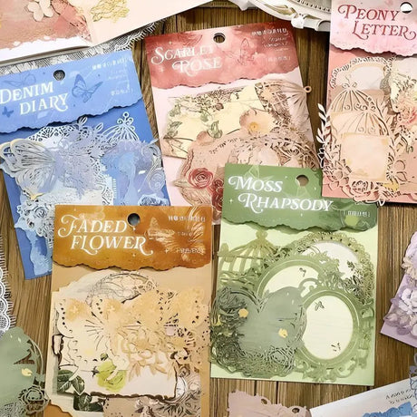 This vintage themed ephemera pack includes 10 pieces of cute paper materials in different color schemes! Each pack comes with pieces in 5 varying styles with 2 of each design.

These pieces make great card decoration, collage pieces, or additions to your journal spreads!