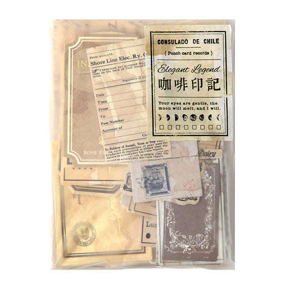 This vintage themed ephemera pack includes over 100 pieces of cute paper materials in different color schemes! Each pack comes with pieces in 5 varying sizes with 2 of each design.

These pieces make great card decoration, collage pieces, or additions to your journal spreads!

4 color schemes: Ivory, Blue, Brown, and Pink
Includes 1 pack of ephemera