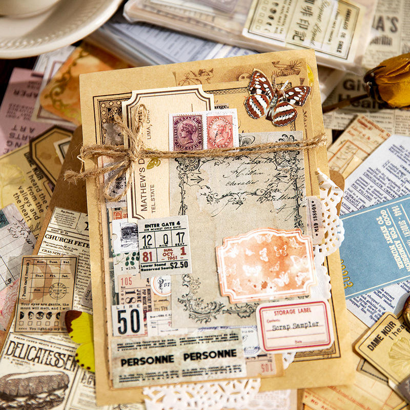 This vintage themed ephemera pack includes over 100 pieces of cute paper materials in different color schemes! Each pack comes with pieces in 5 varying sizes with 2 of each design.

These pieces make great card decoration, collage pieces, or additions to your journal spreads!

4 color schemes: Ivory, Blue, Brown, and Pink
Includes 1 pack of ephemera