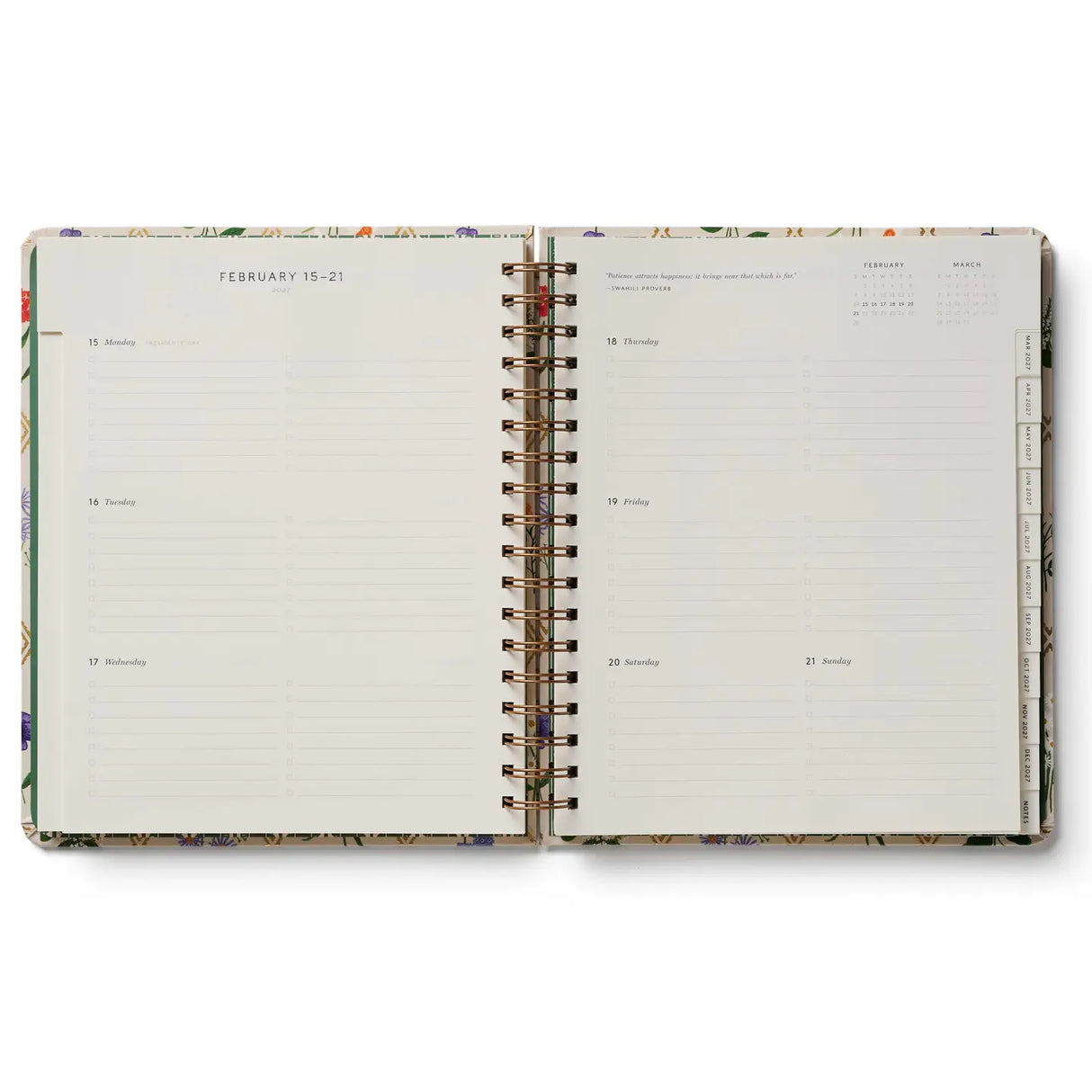A big planner for big plans. Our large-format planner is spiral bound with a sturdy hard cover and an elastic band to hold it closed. Inside, you’ll find monthly and weekly views, inspirational quotes, sections for notes and goals, pocket folders for storage, and 2 sticker sheets. Planners span August 2026-December 2027.

DETAILS

Textured coated paper cover
Natural white text paper interior
Printed in full color with foil stamped year
August 2026-December 2027
Weekly &amp; monthly pages
Sections for goals 