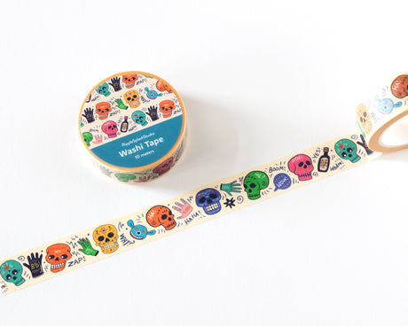 Decorative washi tape featuring playful, colorful skull illustrations with quirky doodle details. Perfect for planners, journals, gift wrapping, scrapbooking, and creative projects. Easy to tear, repositionable, and residue-free.

🌈 Key Features:

Dimensions: 15mm wide x 10 meters (32.8 feet) in length&nbsp;
Contains: 1 washi tape roll

High-quality washi tape material
Easy to tear and reposition
Perfect for scrapbooking, journaling, and crafts